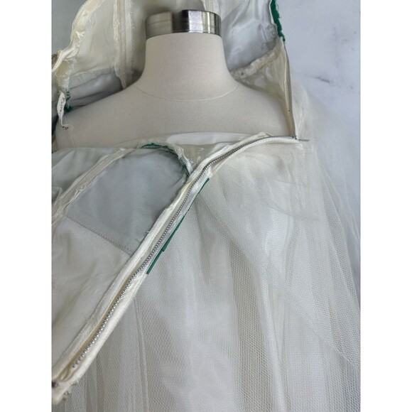 Vintage 1950s Cupcake Prom Dress SZ XS Gown Tulle Strapless white green sequence - Picture 9 of 16